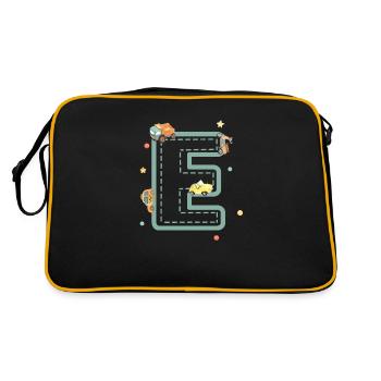 Buchstabe e Fahrzeug - personalisiertes Kindergeschenk - Retro Tasche - Schwarz/Gold - Hinten