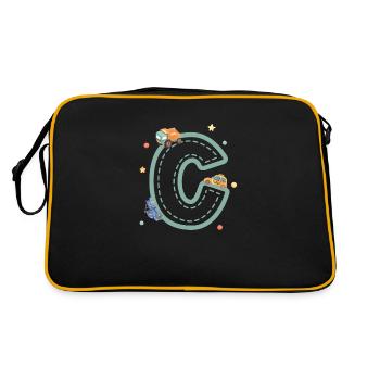Fahrzeug Buchstabe c - personalisiertes Kindergeschenk - Retro Tasche - Schwarz/Gold - Hinten