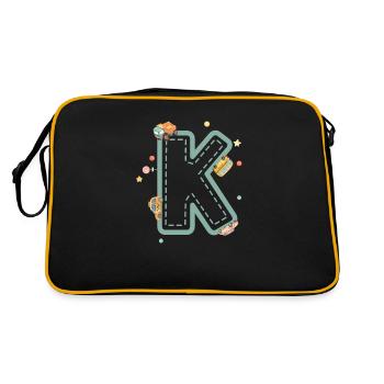 Buchstabe k Fahrzeug - personalisiertes Kindergeschenk - Retro Tasche - Schwarz/Gold - Hinten