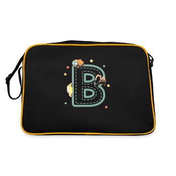 Buchstabe b Fahrzeug - personalisiertes Kindergeschenk - Retro Tasche - Schwarz/Gold - Hinten