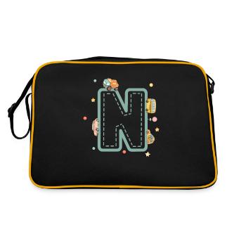 Buchstabe n Fahrzeug - personalisiertes Kindergeschenk - Retro Tasche - Schwarz/Gold - Hinten