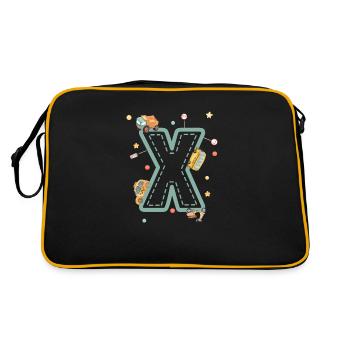 Buchstabe x Fahrzeug - personalisiertes Kindergeschenk - Retro Tasche - Schwarz/Gold - Hinten