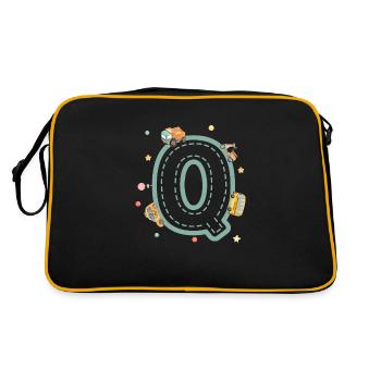 Buchstabe q Fahrzeug - personalisiertes Kindergeschenk - Retro Tasche - Schwarz/Gold - Hinten