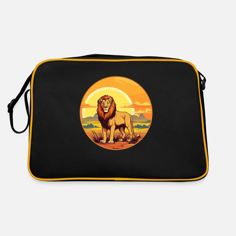 der Löwe in der Savanne - Retro Tasche - Schwarz/Gold