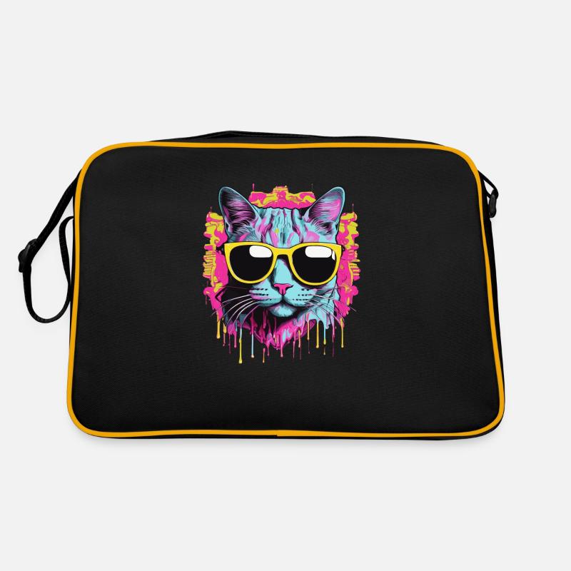 Neon Cat - Retro Tasche - Schwarz/Gold