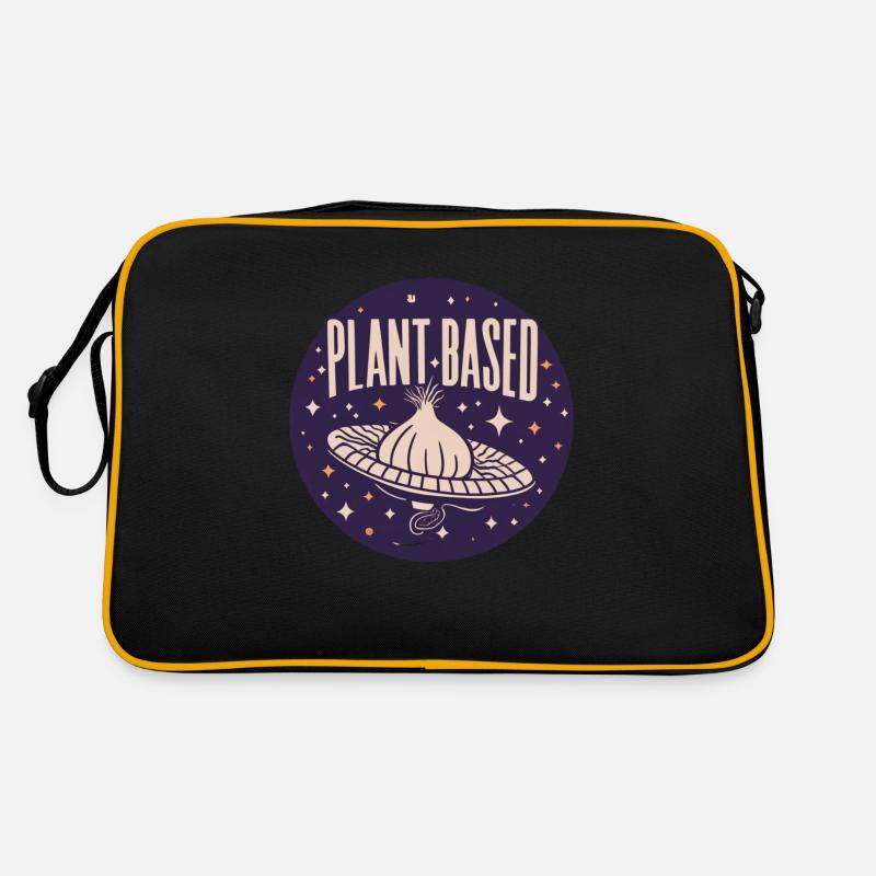 Knoblauch in einem Raumschiff mit pflanzlicher Kraft Retro Tasche