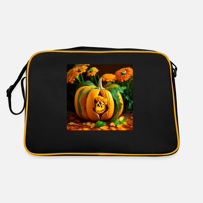 Halloween pumpkin with a skull inside - Retro Bag - black/gold