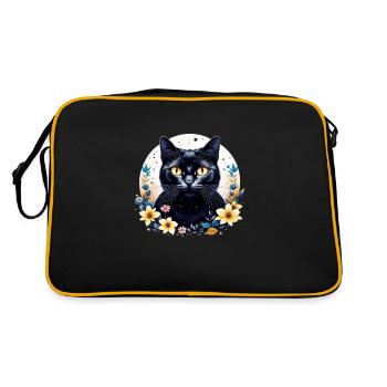 Chat avec des fleurs et des étoiles - Sac Retro - noir/or - Dos