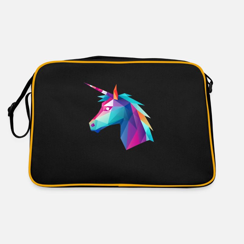 Einhorn Kopf Low Poly Logo Design Retro Tasche