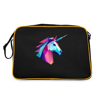 Einhorn Low Poly Logo Design - Retro Tasche - Schwarz/Gold - Hinten
