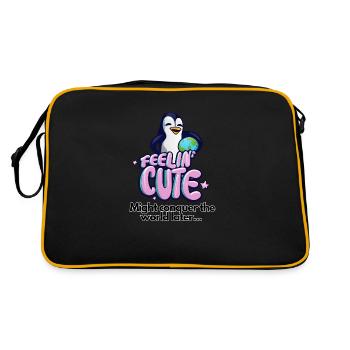 Feelin Cute: Funny saying with penguin design - Retro Bag - black/gold - Back