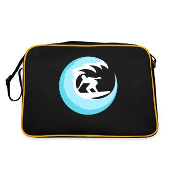Surfer Surfboard Round Blue Circle Wave Surfing - Retro Bag - black/gold - Back