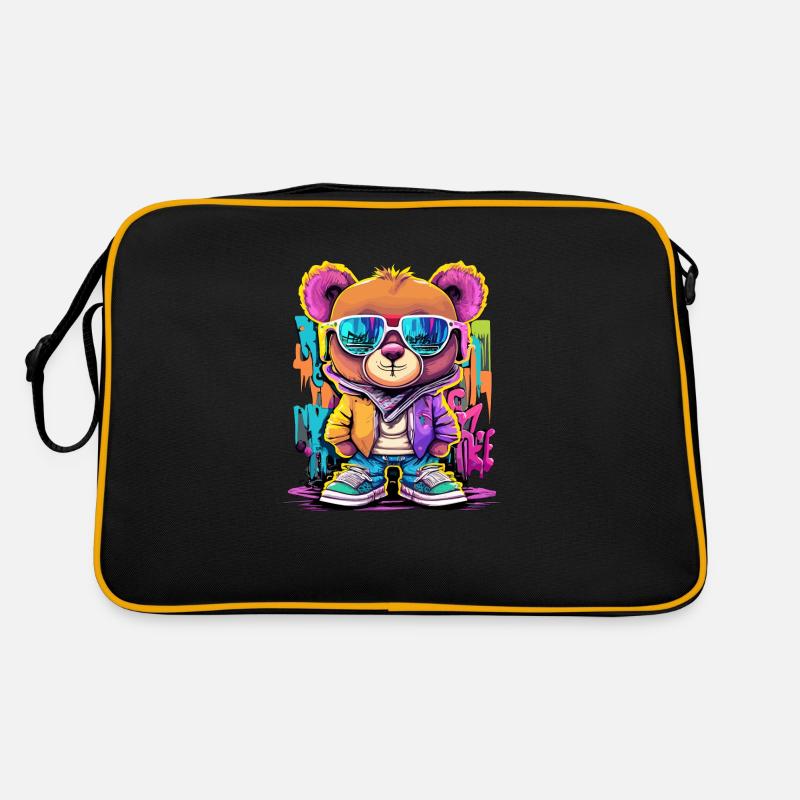 Grafitti teddy bear - Retro Tasche - Schwarz/Gold