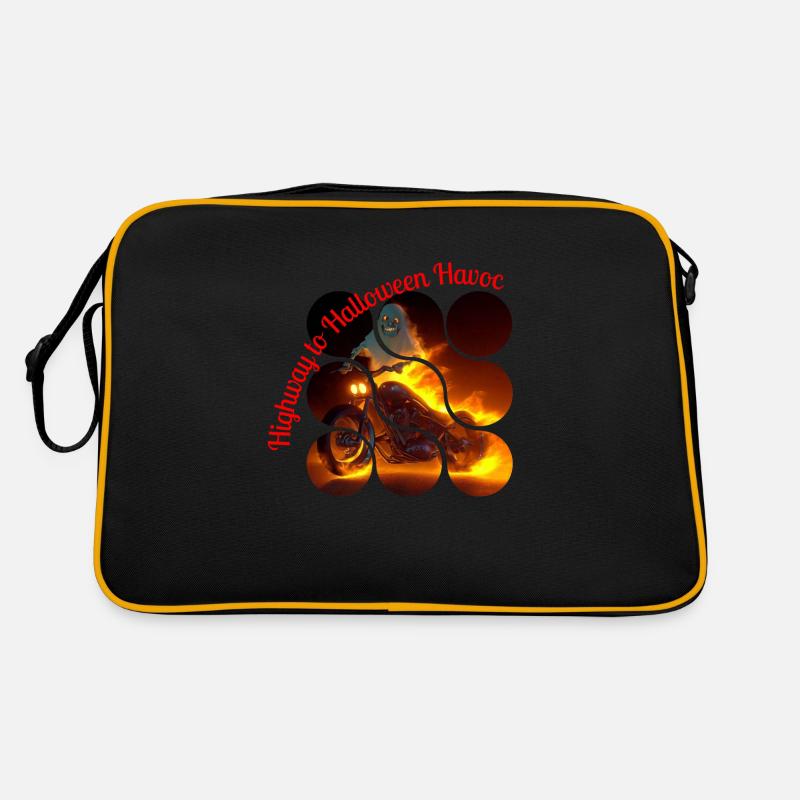 Flammender Biker, Halloween-Feuer - Retro Tasche - Schwarz/Gold