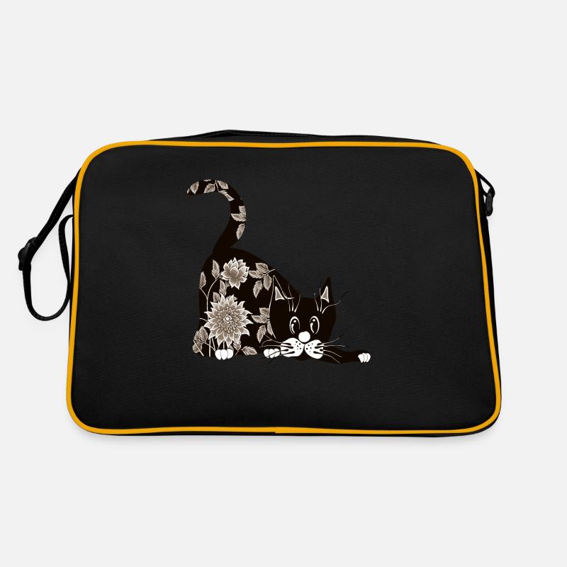 Katze - Retro Tasche - Schwarz/Gold
