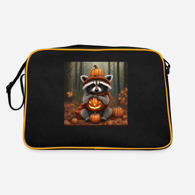 Waschbär im Halloween Kostüm - Retro Tasche - Schwarz/Gold