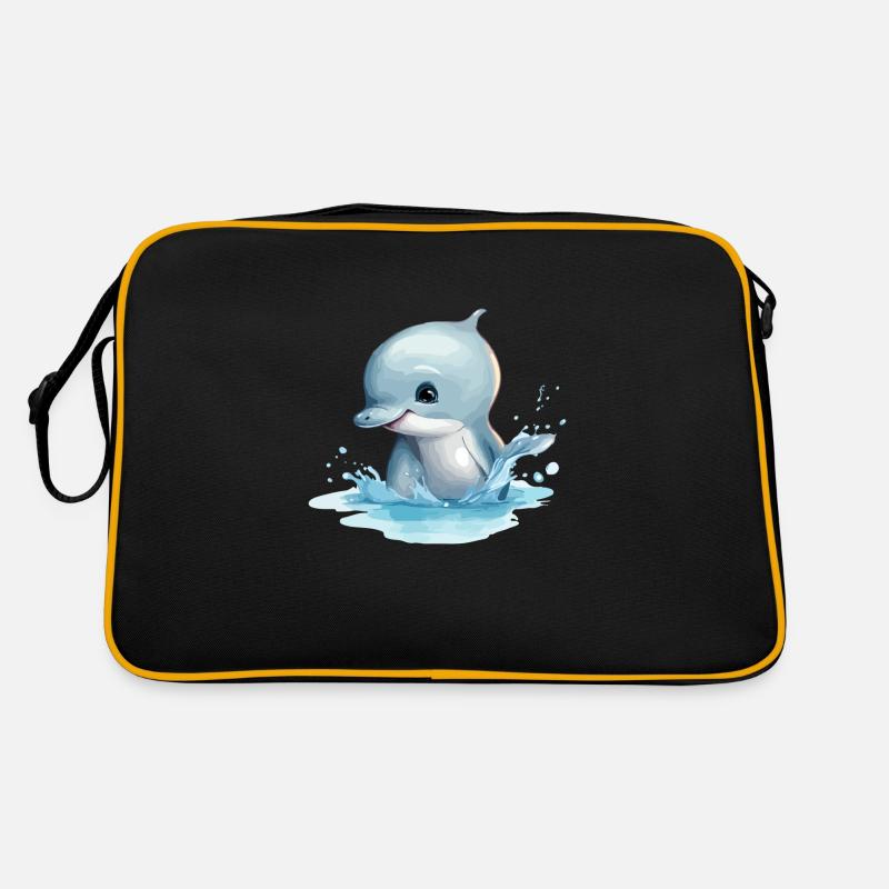 Jack der Baby-Delfin - Retro Tasche - Schwarz/Gold