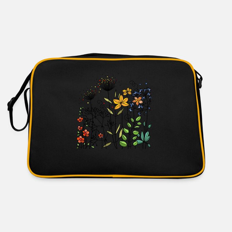 Blumen - Retro Tasche - Schwarz/Gold