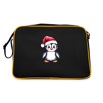 Penguin Santa Hat Christmas Winter Design - Retro Bag - black/gold - Back