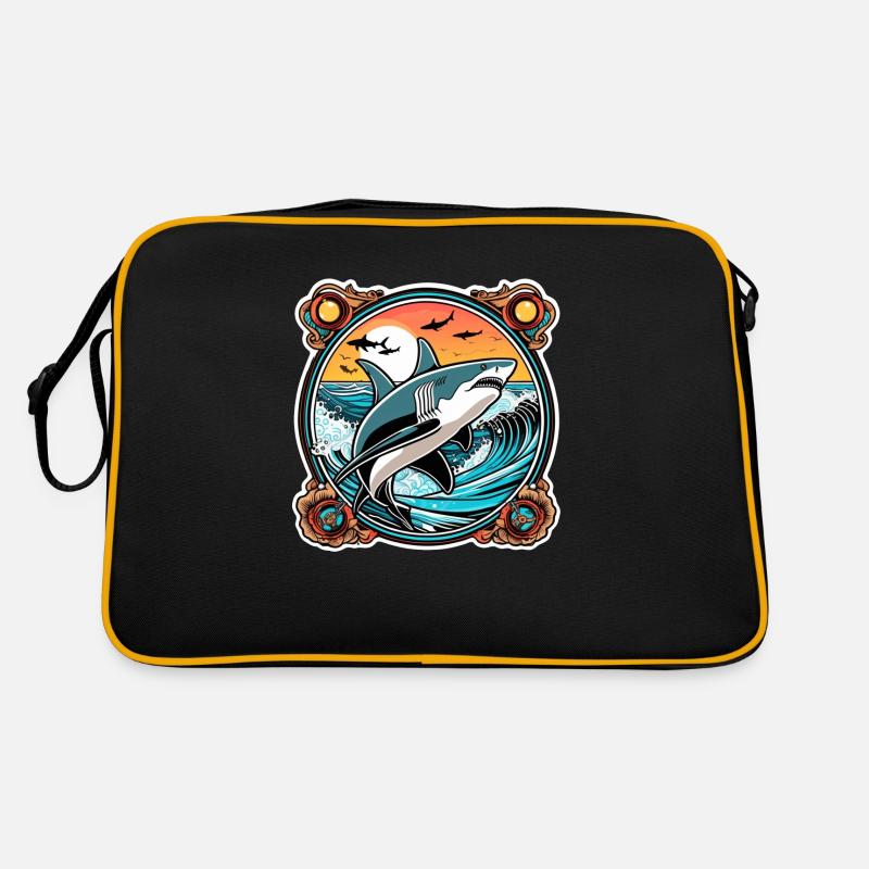 requin et coucher de soleil Sac Retro