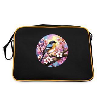 Oiseau coloré sur une branche de cerisier en fleurs - Sac Retro - noir/or - Dos