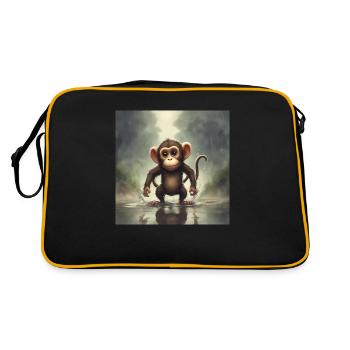Kleiner Affe im Regen - Retro Tasche - Schwarz/Gold - Hinten