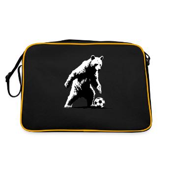 Bär spielt Fußball - Retro Tasche - Schwarz/Gold - Hinten
