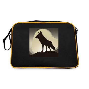 Wolf Silhouette - Retro Tasche - Schwarz/Gold - Hinten