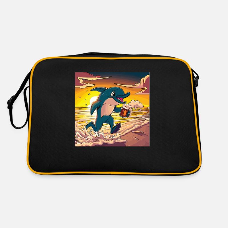 Delfin mit Bier Retro Tasche