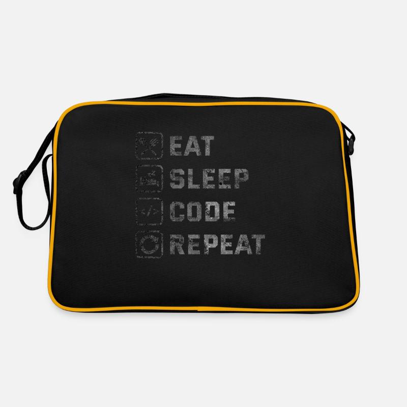 Eat Sleep Code Wiederholung Retro Tasche