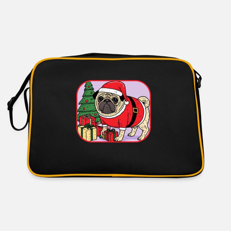 Mops-Weihnachten - Retro Tasche - Schwarz/Gold