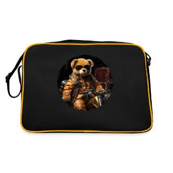 Cool plush bear as a motorcycle rider - Retro Bag - black/gold - Back