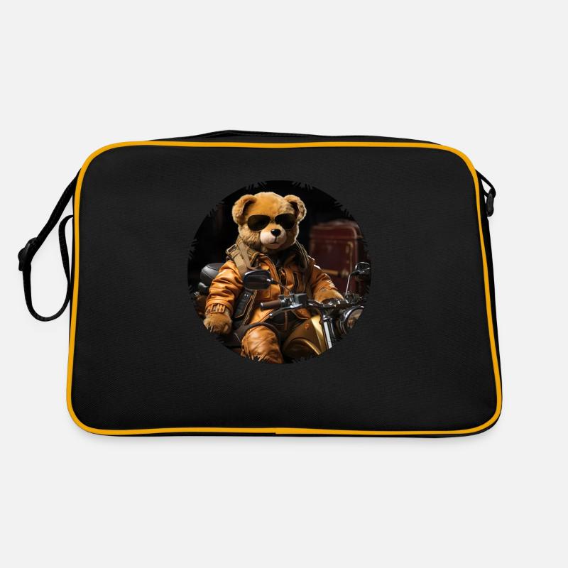 Cool plush bear as a motorcycle rider Retro Bag