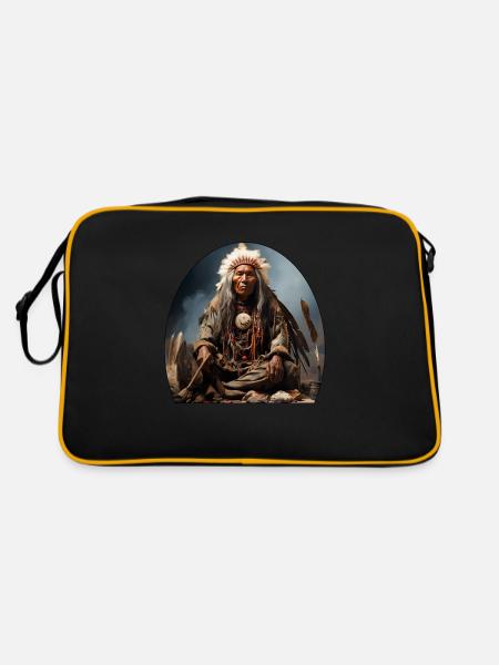 Chef indien avec coiffe de plumes - Sac Retro - noir/or - Dos