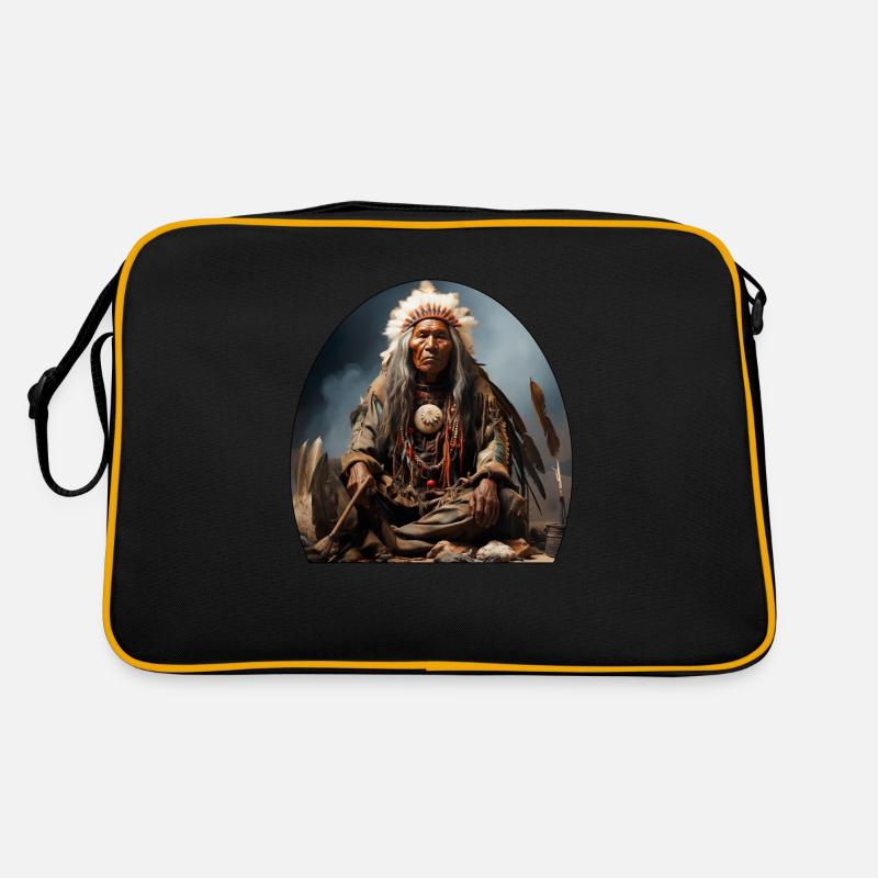 Indianerhäuptling mit Federschmuck Retro Tasche