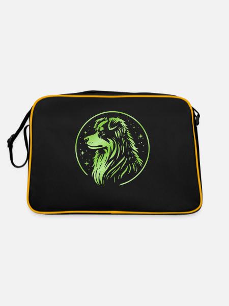 Traumhund Aussie grün - Retro Tasche - Schwarz/Gold - Hinten