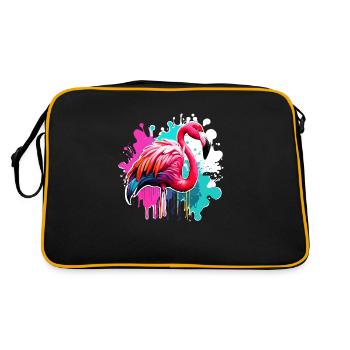 Flamingo / Tier / Pink / Tropisch / Langbeinig - Retro Tasche - Schwarz/Gold - Hinten