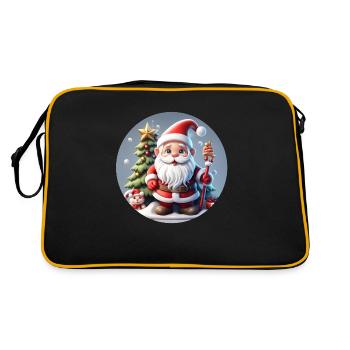 Weihnachtsmann / Winter / Heilig Abend / Schnee - Retro Tasche - Schwarz/Gold - Hinten