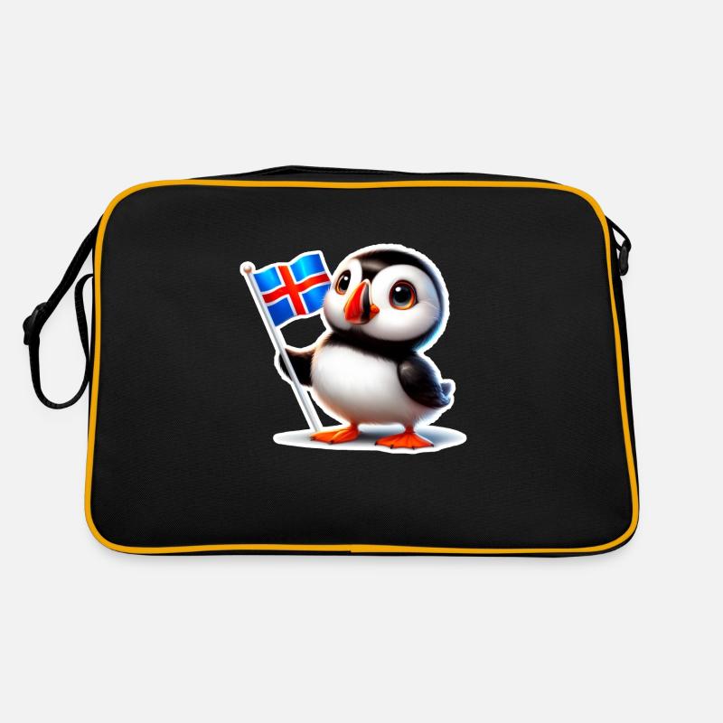 Süßer Papageitaucher mit isländischer Flagge Retro Tasche
