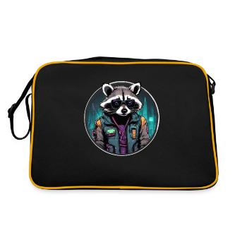 Raccoon in Cyberpunk Outfit and Atmosphere - Retro Bag - black/gold - Back