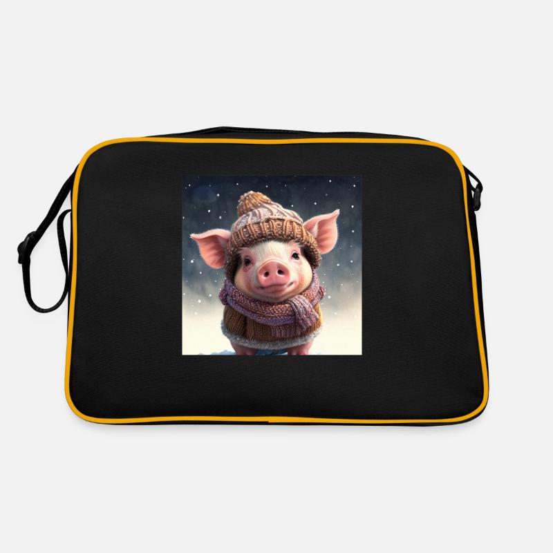 cute dressed up Winter Piglet - Retro Bag - black/gold