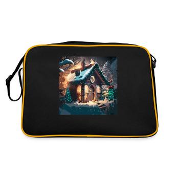 Weihnachtshaus im Schnee - Retro Tasche - Schwarz/Gold - Hinten