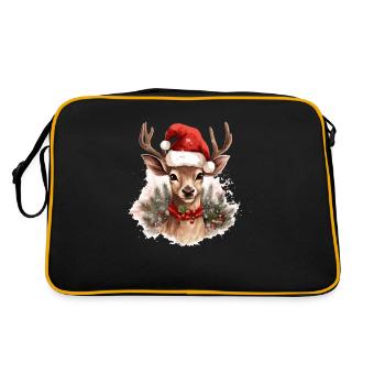 Weihnachts Reh mit Weihnachtsmütze - Retro Tasche - Schwarz/Gold - Hinten