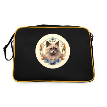 Burmesische Katze Boho Elemente, Katzen - Retro Tasche - Schwarz/Gold - Hinten
