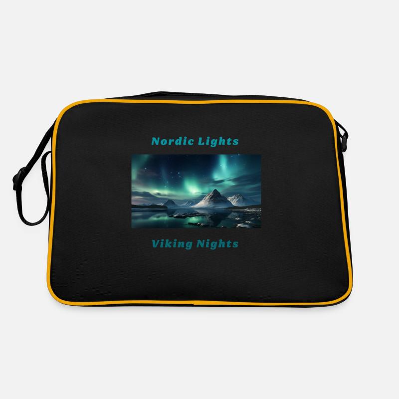 Panorama Nordlichter mit Wikingerspruch - Retro Tasche - Schwarz/Gold
