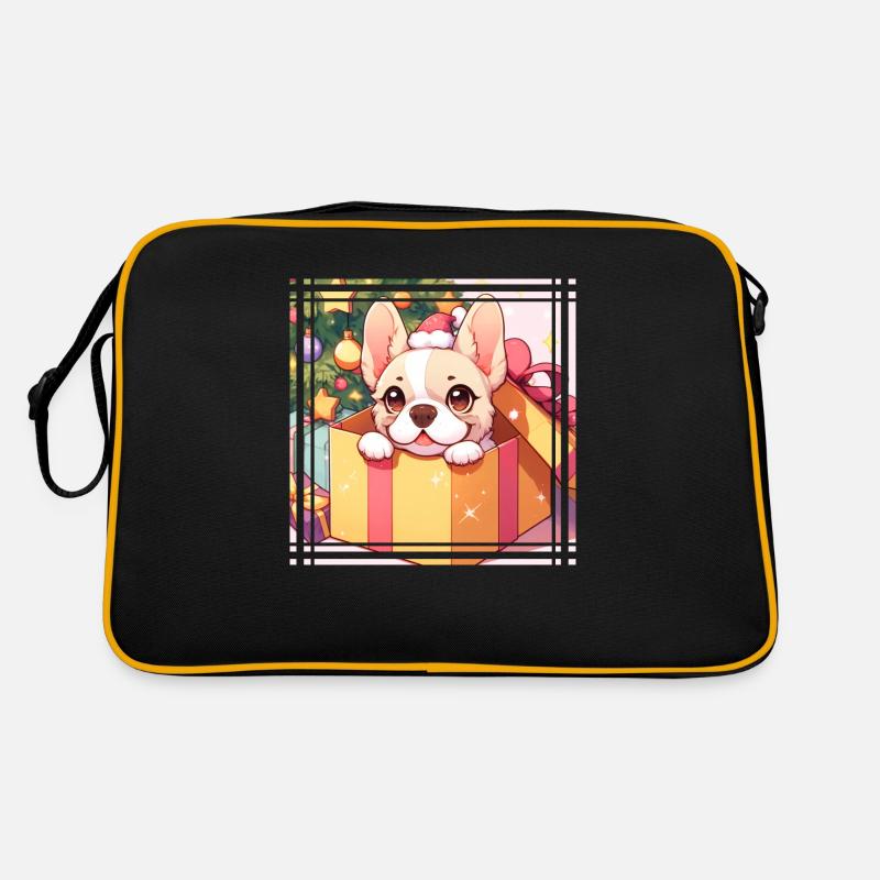 Merry Christmas Frenchie Present - Retro Tasche - Schwarz/Gold