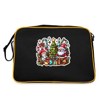 Festliches Weihnachtsdesign mit Weihnachtsmann, Schneemann - Retro Tasche - Schwarz/Gold - Hinten