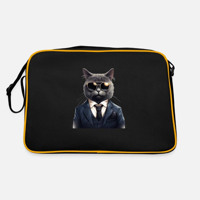 Katze in Anzug - Retro Tasche - Schwarz/Gold
