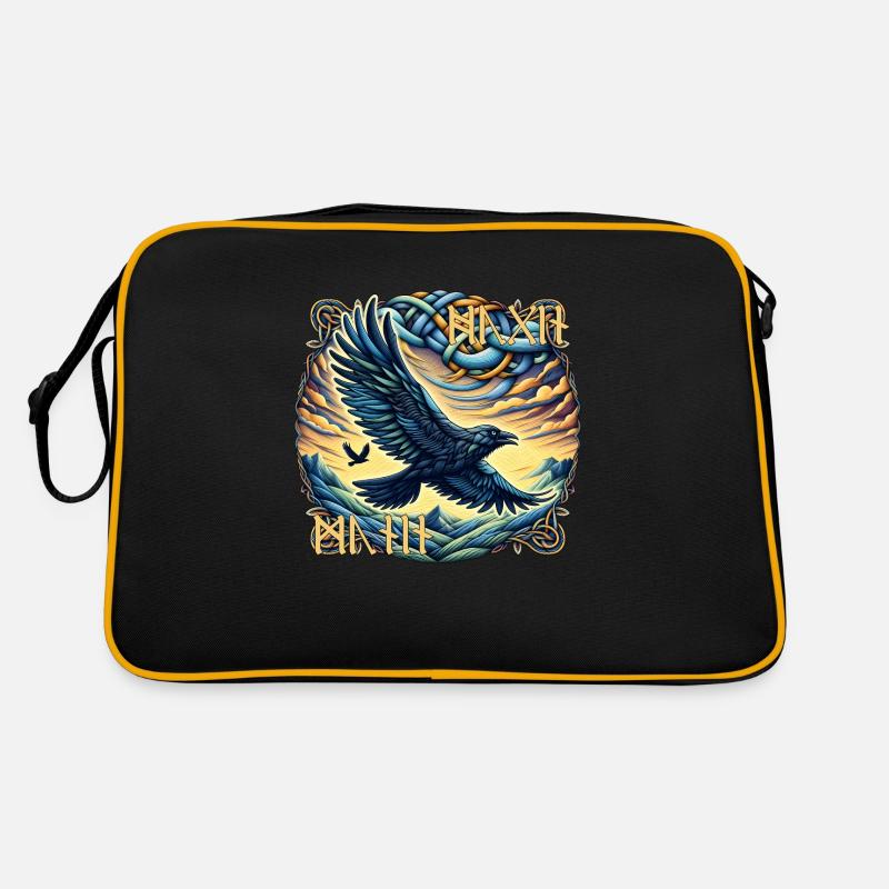 Hugin & Munin - Odin's raven with runic script Retro Bag