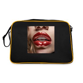 schöne weibliche lippen schwarze lippenstift comic-zeichnung - Retro Tasche - Schwarz/Gold - Hinten